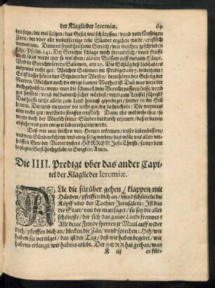 Die IIII. Predigt uber das ander Capitel der Klaglieder Ieremiae.
