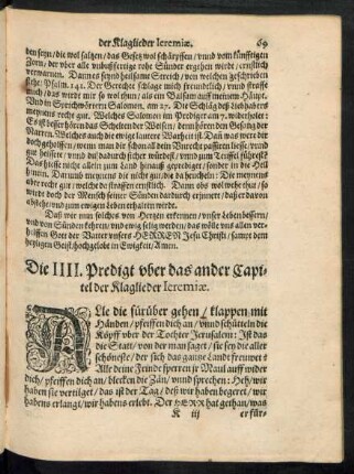 Die IIII. Predigt uber das ander Capitel der Klaglieder Ieremiae.