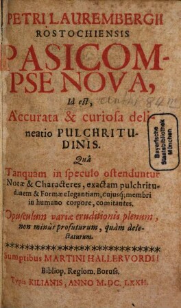 Pasicompse nova : id est, accurata delineatio pulchritudinis