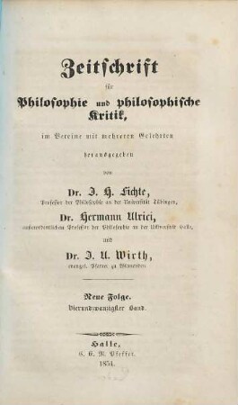Zeitschrift für Philosophie und philosophische Kritik. 24. 1854