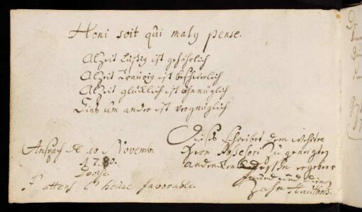Zahn [Oboist]. Ansbach, 10.11.1740.