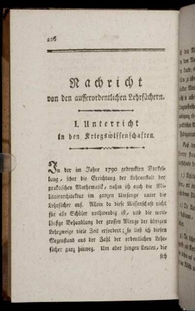 Nachricht von den ausserordentlichen Lehrfächern.