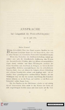 Ansprache bei Gelegenheit der Preisvertheilungsfeier am 16. Juli 1887