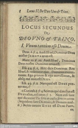 Locus Secundus De Deo Uno & Trino