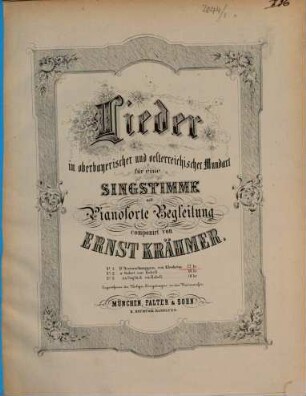 Lieder in oberbayerischer und österreichischer Mundart : für 1 Singstimme mit Pianofortebegl., 1. D' Sternschnuppen : von Klesheim