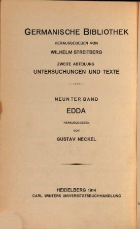 Edda : Die Lieder des Codex Regius nebst verwandten Denkmälern. 1, Text