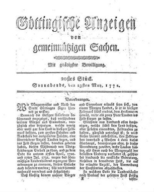 20tes Stück. Sonnabends, den 23sten May, 1772.