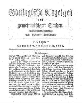 20tes Stück. Sonnabends, den 23sten May, 1772.
