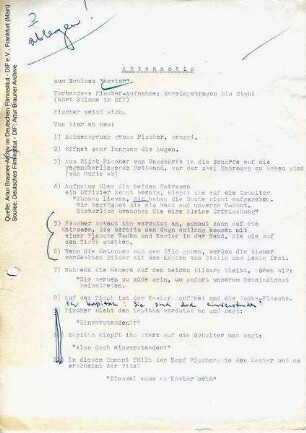 Aktennotiz, mit handschriftlichen Anmerkungen von Artur Brauner