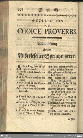 A Collection Of Choice Proverbs - Sammlung einiger Auserlesener Sprüchwörter