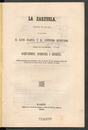 La zarzuela : alegoría en un acto