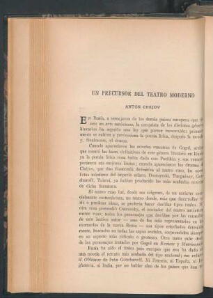 Un precursor del teatro moderno : Antón Chéjov