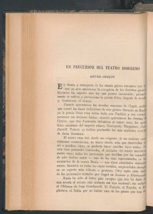 Un precursor del teatro moderno : Antón Chéjov