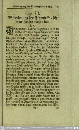 Cap. III. Widerlegung der Einwürffe, die man hierbey machen kan