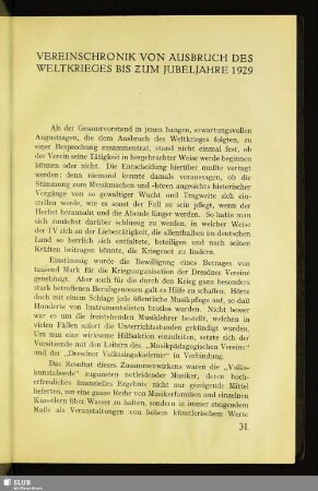 Vereinschronik Von Ausbruch Des Weltkrieges Bis Zum Jubeljahre 1929