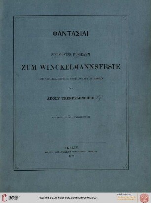 Band 70: Programm zum Winckelmannsfeste der Archäologischen Gesellschaft zu Berlin: Phantasiai
