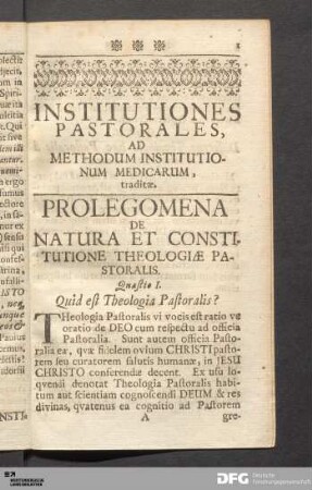 Prolegomena De Natura Et Constitutione Theologiæ Pastoralis.