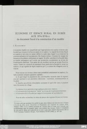 I. Economie
