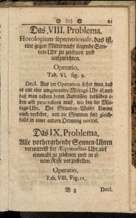 Das IX. Problema. Alle vorhergehende Sonnen-Uhren vermittelst der Æquinoctial-Uhr, auf einmahl zu zeichnen und in einem Risse vorzustellen.
