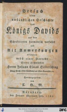 Versuch einer umständlichen Geschichte des Königs Davids