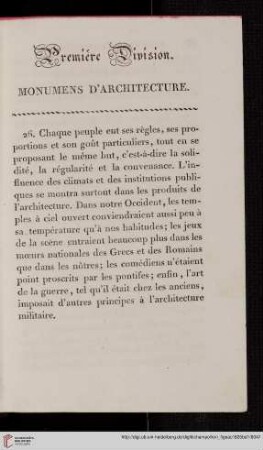 Première division: Monumens d'architecture