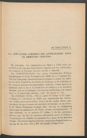 La situación jurídica del extranjero ante el Derecho Chileno
