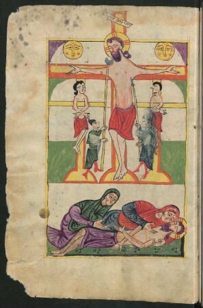 Illustration: Christus am Kreuze und Beisetzung Christi