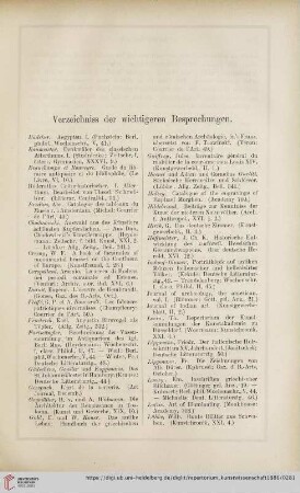 Verzeichniss der wichtigeren Besprechungen