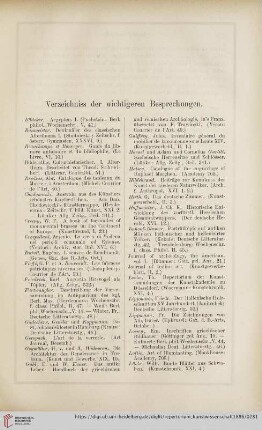 Verzeichniss der wichtigeren Besprechungen