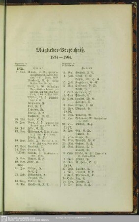 Mitglieder-Verzeichniß. 1834 - 1864