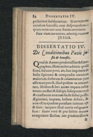 Dissertatio IV. De Conditionibus Pacis iustii & henestii.