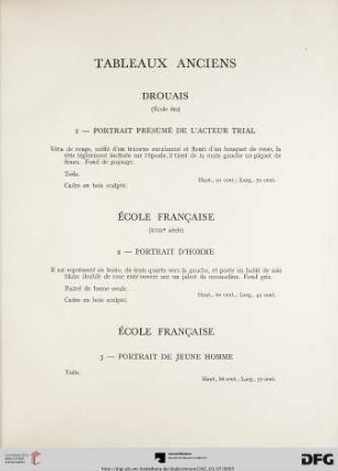 Tableaux anciens (Nr. 1-15) avec planche I-V
