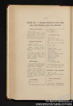 Classe XIX. - Glandes réniformes, fleurs rosacées, chair blanche, noyau non adhérent,