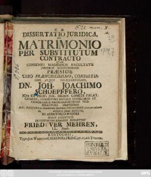 Dissertatio Juridica, De Matrimonio Per Substitutum Contracto