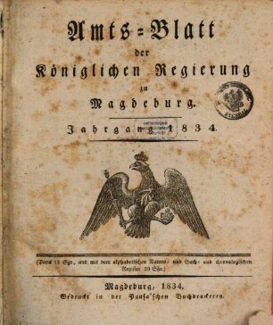 Amtsblatt der Regierung zu Magdeburg. 1834