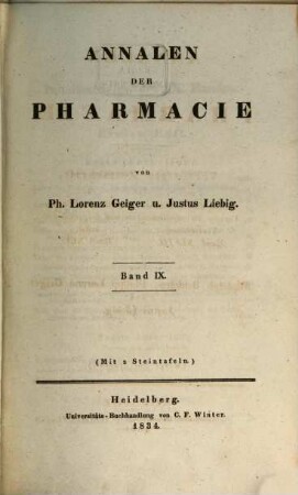 Annalen der Pharmacie. 9. 1834