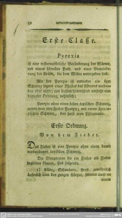 Erste Classe. Pyrexia