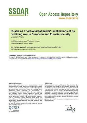 Russia as a 'virtual great power': implications of its declining role in European and Eurasia security