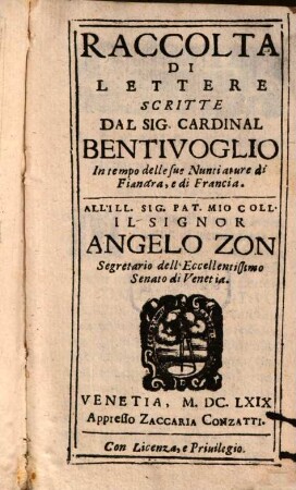 Raccolta di lettere scritte del cardinal Bentivoglio