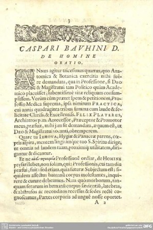 Caspari Bauhini D. de Homine Oratio.