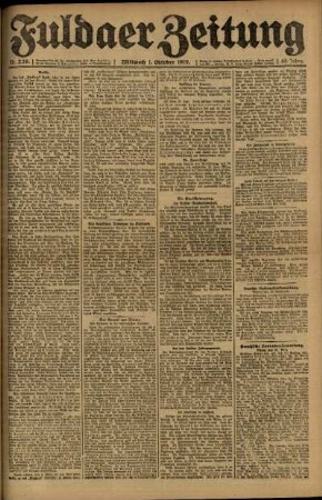 Erste Ausgabe vom Mittwoch, den 01. Oktober 1919.