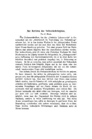 Zur Revision des Volksschullehrplans