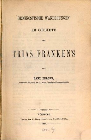 Geognostische Wanderungen im Gebiete der Trias Franken's