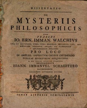 Dissertatio De Mysteriis Philosophicis