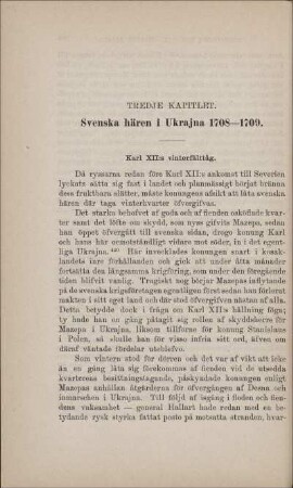 Tredje Kapitlet. Svenska hären i Ukrajna 1708-1709.