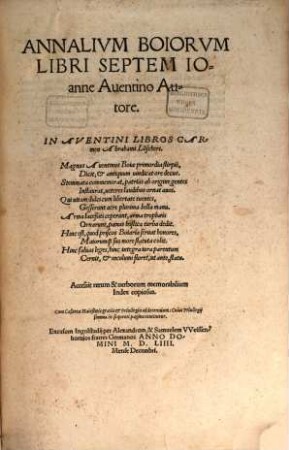 Annalivm Boiorvm Libri Septem