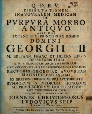 Diss. inaug. med. de purpura morbo antiquo