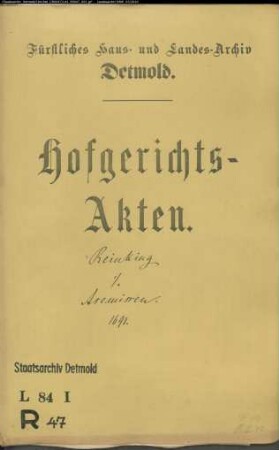 Reinking, Joh. Henrich zu Bielefeld gegen Meier zu Asemissen - Schuldforderung