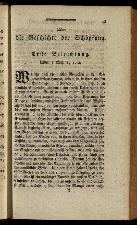 Ueber die Geschichte der Schöpfung. Erste Betrachtung.