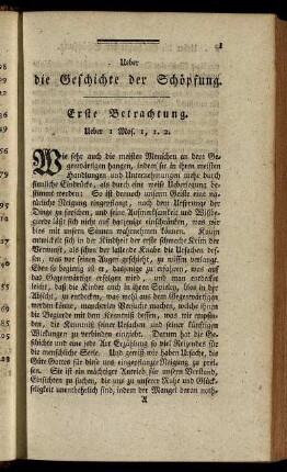 Ueber die Geschichte der Schöpfung. Erste Betrachtung.